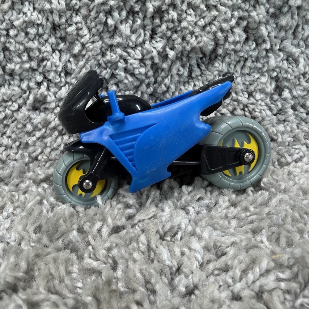 DC Comics Batman Batcycle Motorcycle Toy Vehicle Blue Black Bat Logo Wheels
